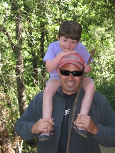Sophia and uncle Chris Vernal FallsTrail, Yosemite 
