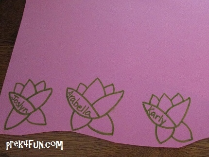Lily Pad Name Flower for Bulletin Board. I like to add the name to the flower so you can see who made the frog without writing on their work!
