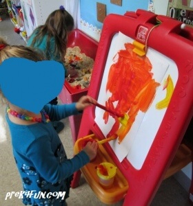 Preschool Fall Art painting with fall colors to cut into leaves for our classroom Tree!!