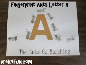 The Ants go Marching Letter A Art fingerprint Ants