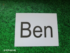 Name template on white card stock.