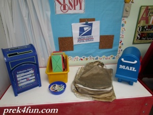 Our Post office mail boxes. The bags were donated to our class and made great delivery bags.