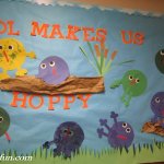 Preschool makes us hoppy bulletin board frogs on a log